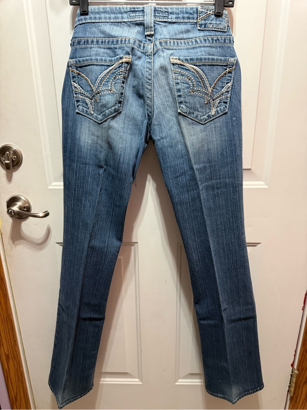 Big Star Sweet Boot Ultra Low Medium Blue Embellished Jeans 28L